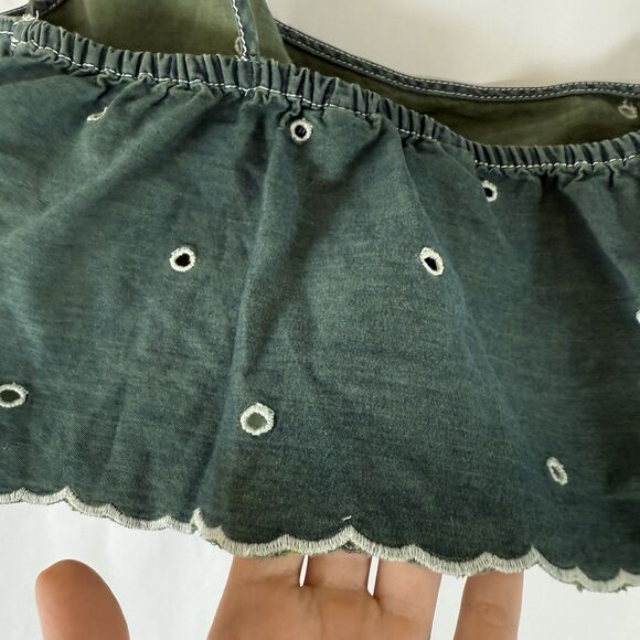 Zara Crop Top Women's XS Solid Green Polka Dot 100% Cotton One Strap - Picture 8 of 9